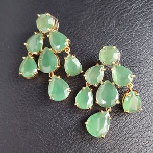 Stella & Dot Green Teardrop Chandelier Statement Earrings Gold Tone Sage Mint